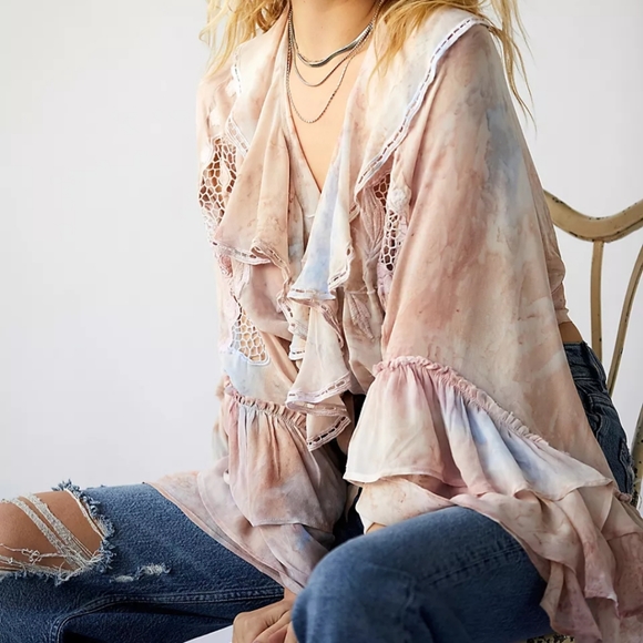 Free People Wild Horses Blouse Luxe Crop Wrap Long Sleeve Floral Print S M L NWT - Picture 16 of 16